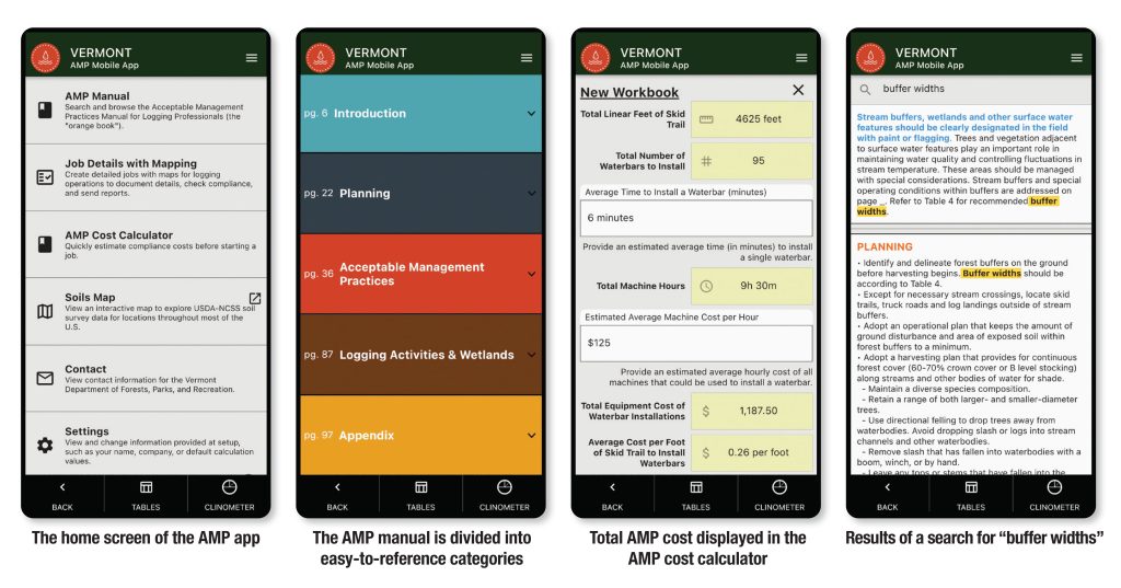 Screenshots of different app functionalities